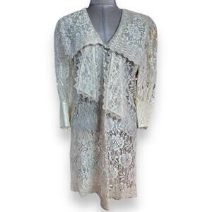 VTG 80s Candace by Ingrid California Lace White Goth Dress White Shoulder Pad